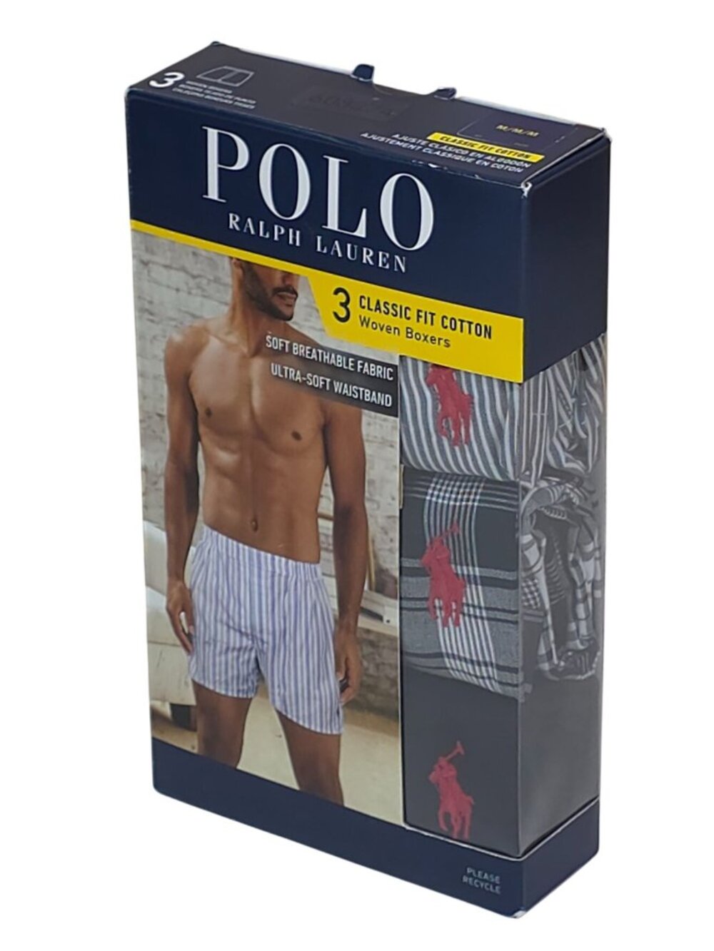 Polo Ralph Lauren Mens M 3-Pack Classic Fit Cotton Woven Boxers Soft Breathable